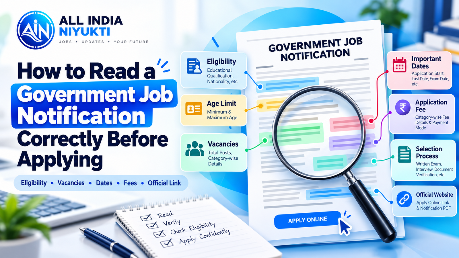 Editorial illustration for How to Read a Government Job Notification Correctly Before Applying
