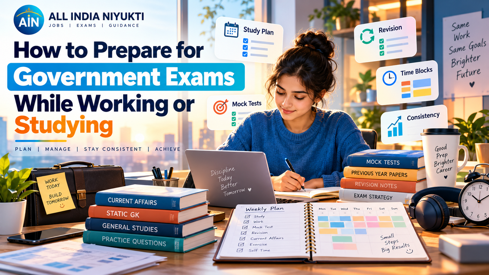 Editorial illustration for How to Prepare for Government Exams While Working or Studying